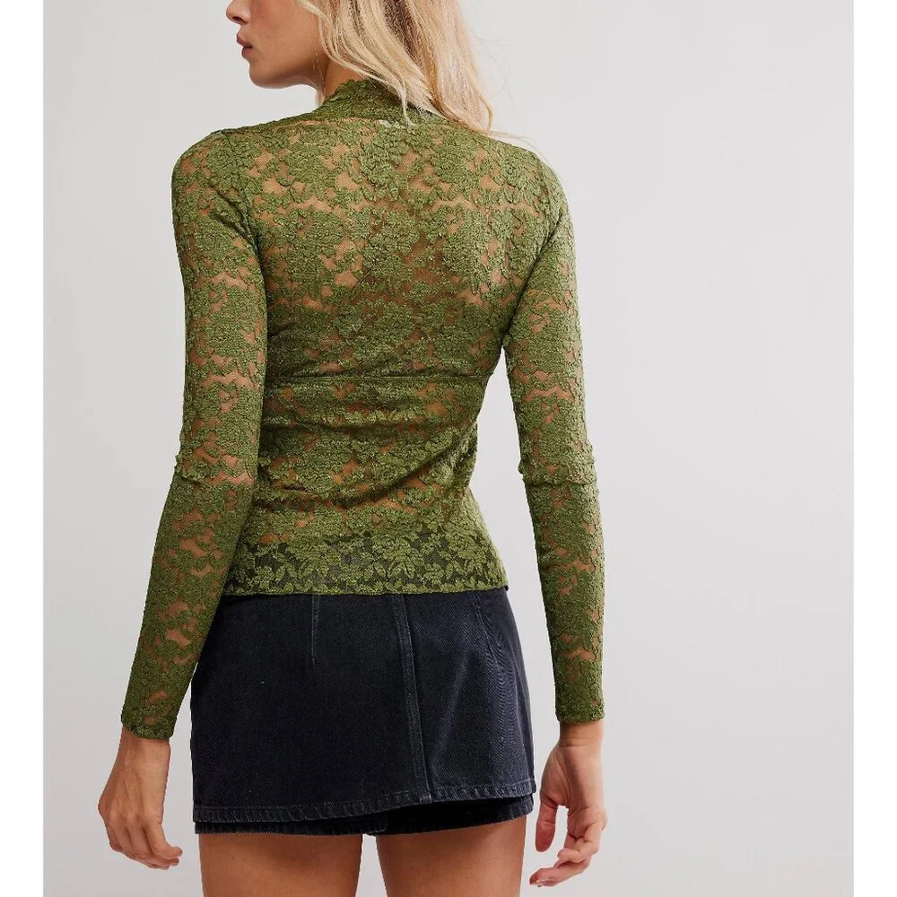 Free People Olive Green Lace Long Sleeve Camisole - Picture 3 of 6
